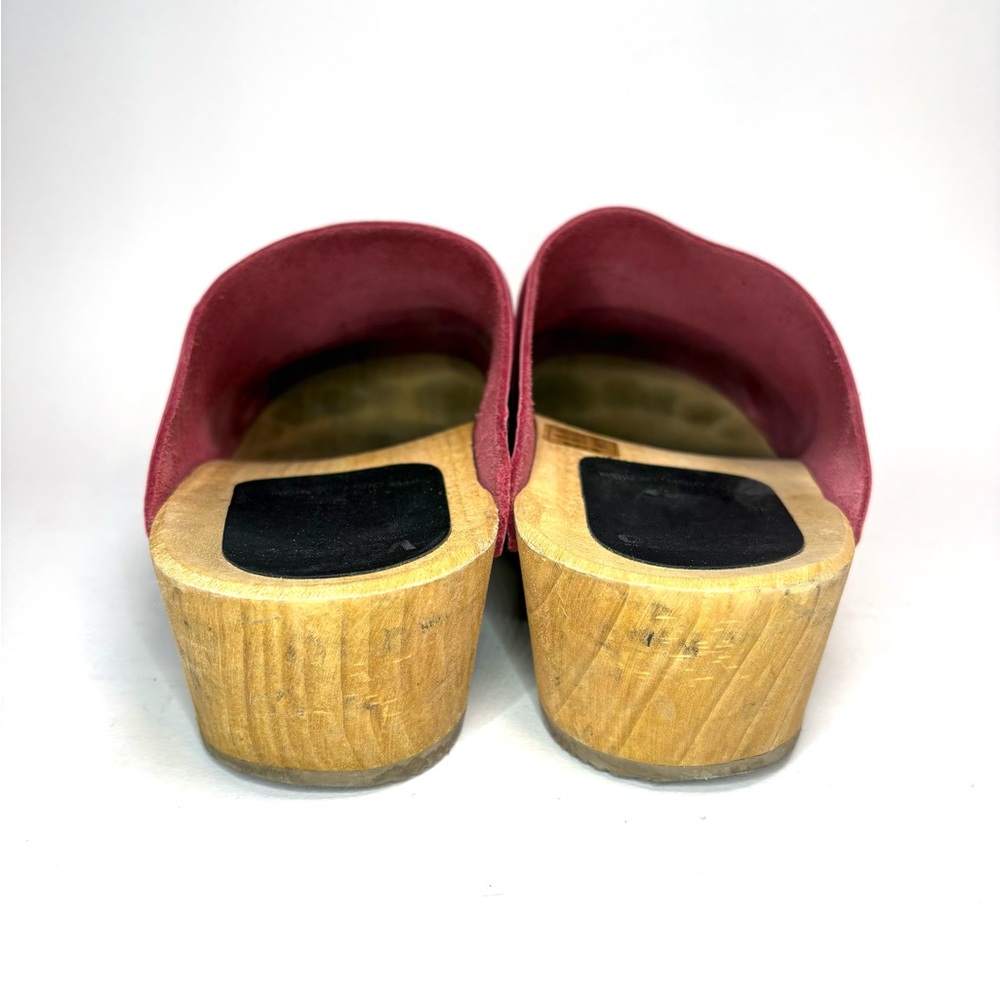 Women's Pink Suede Wooden Clog Mules - Picture 7 of 8